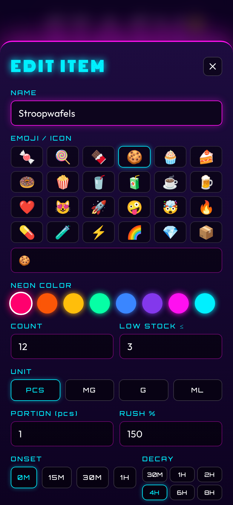 Item edit modal