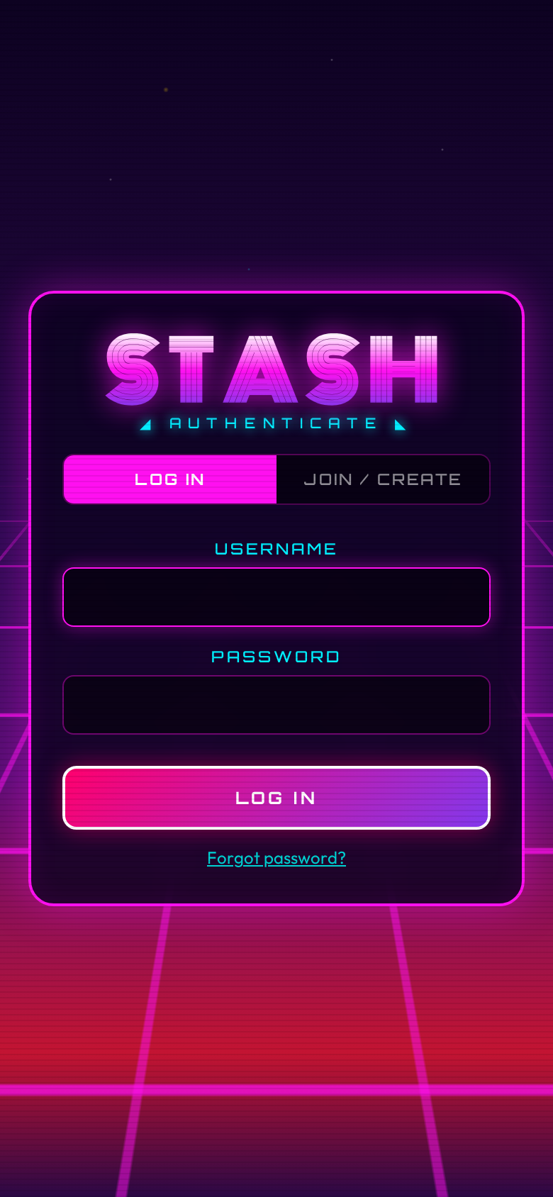 Login screen