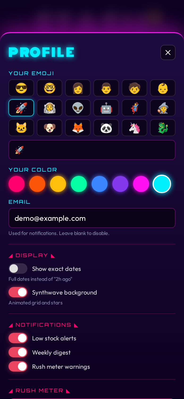 Profile settings