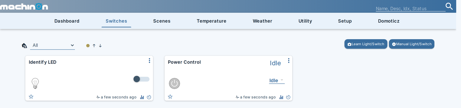 The two control devices Domoticz creates