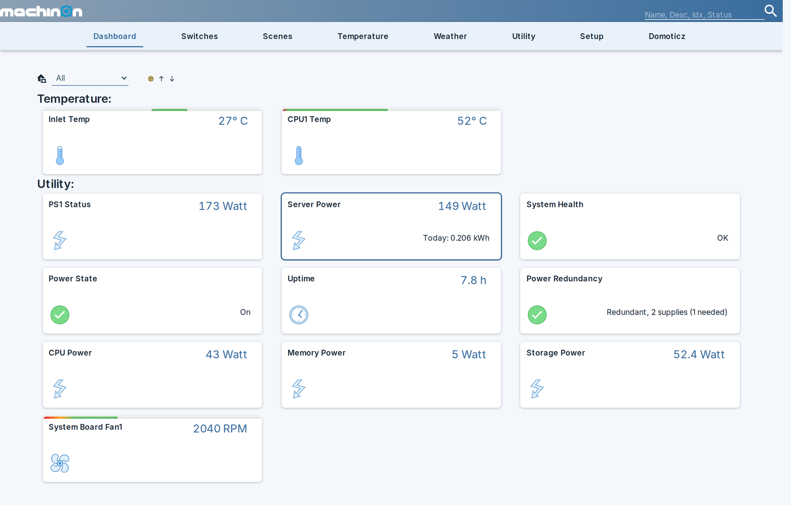 A Domoticz dashboard of the plugin's devices