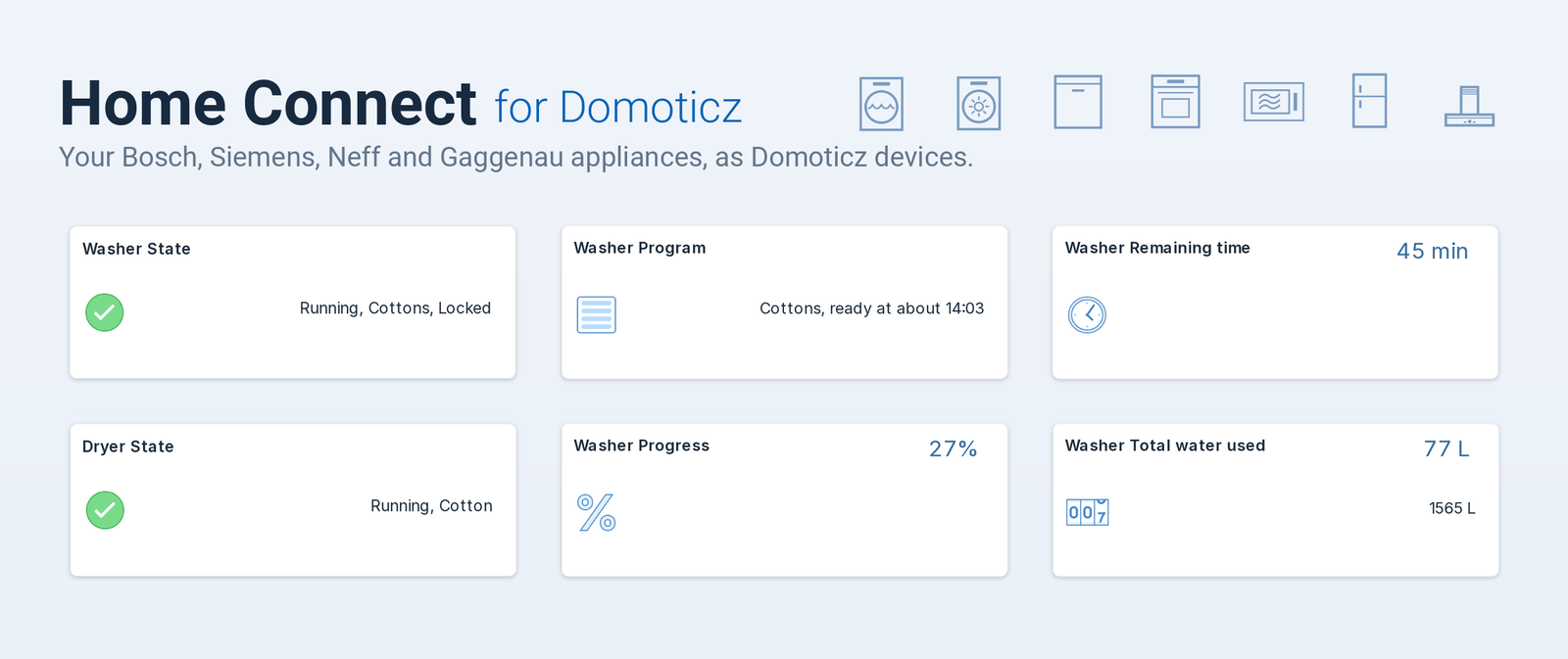 A running washer and dryer as Domoticz devices