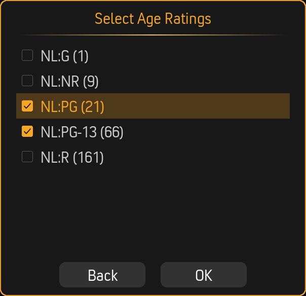 Age Ratings dialog
