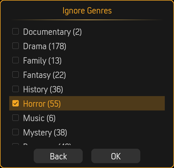 Ignore Genres dialog