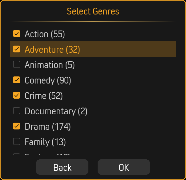 Select Genres dialog