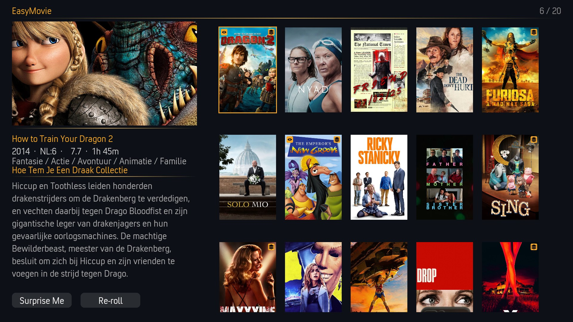 EasyMovie Posters view displaying movie poster artwork in a grid