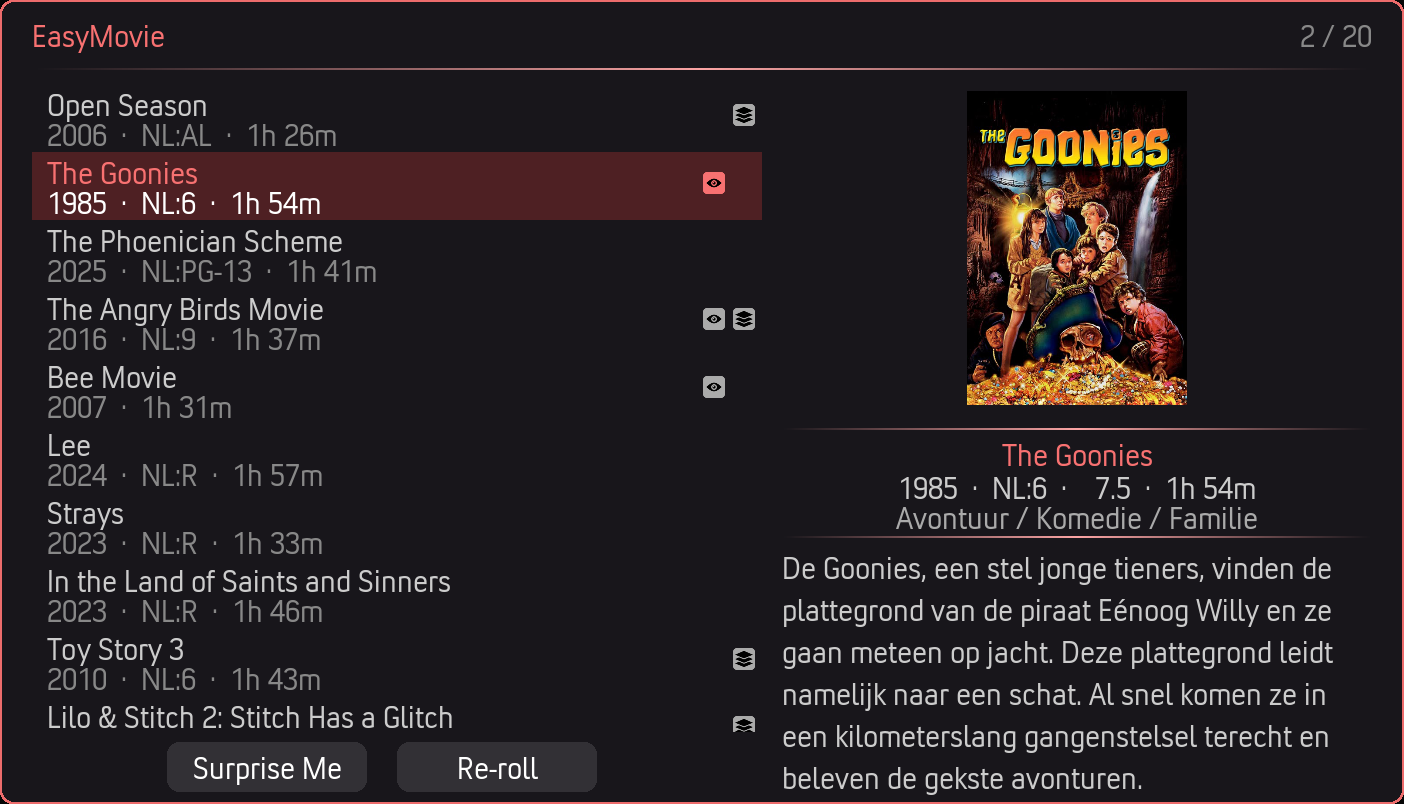 EasyMovie Split View in Ember theme with rich red tones