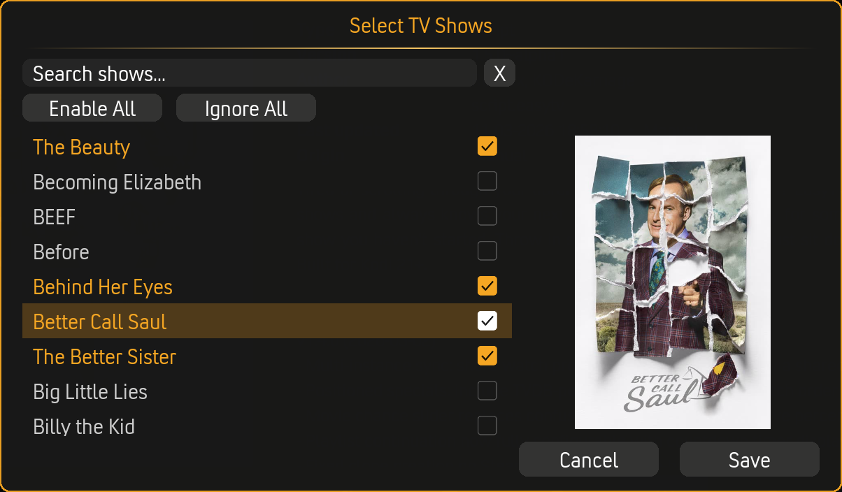 Show selection dialog